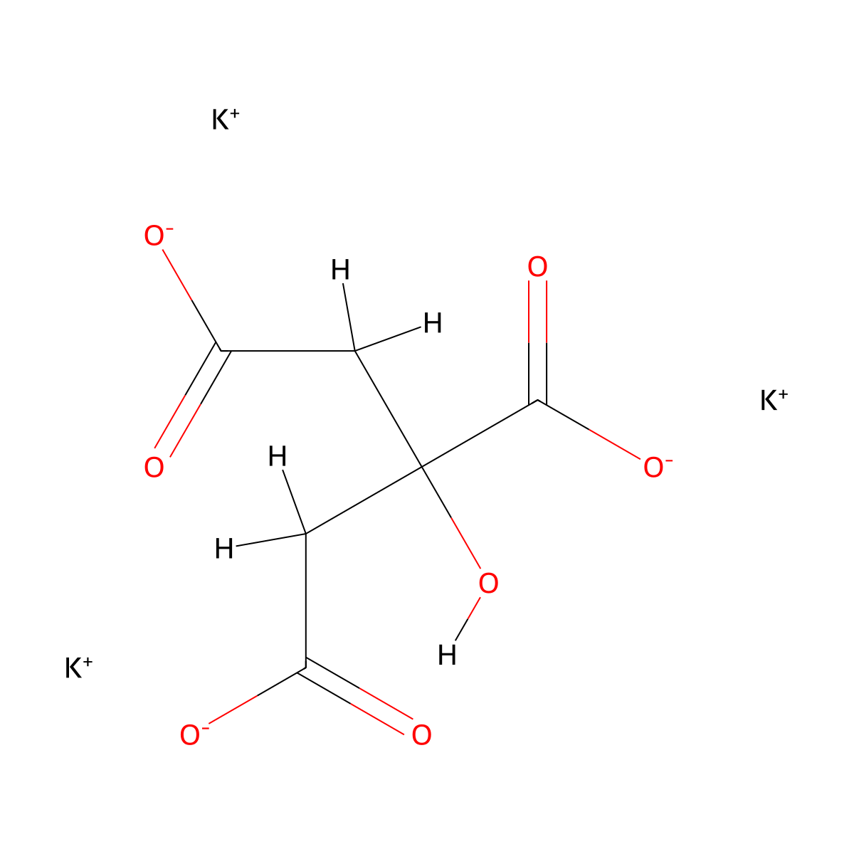 Tripotassium citrate molecular structure, CAS 7778-49-6