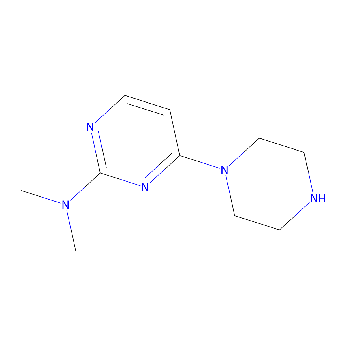 N,N-dimethyl-4-(piperazin-1-yl)pyrimidin-2-amine molecular structure, CAS 777807-92-8