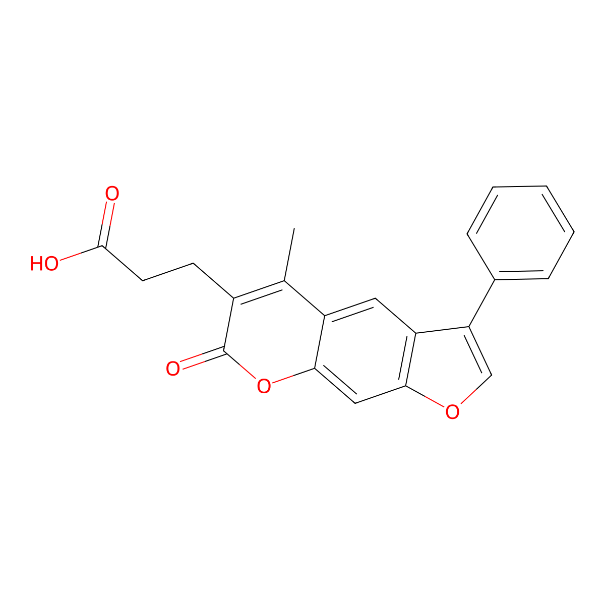 3-(5-methyl-7-oxo-3-phenyl-7H-furo[3,2-g]chromen-6-yl)propanoic acid molecular structure, CAS 777857-48-4