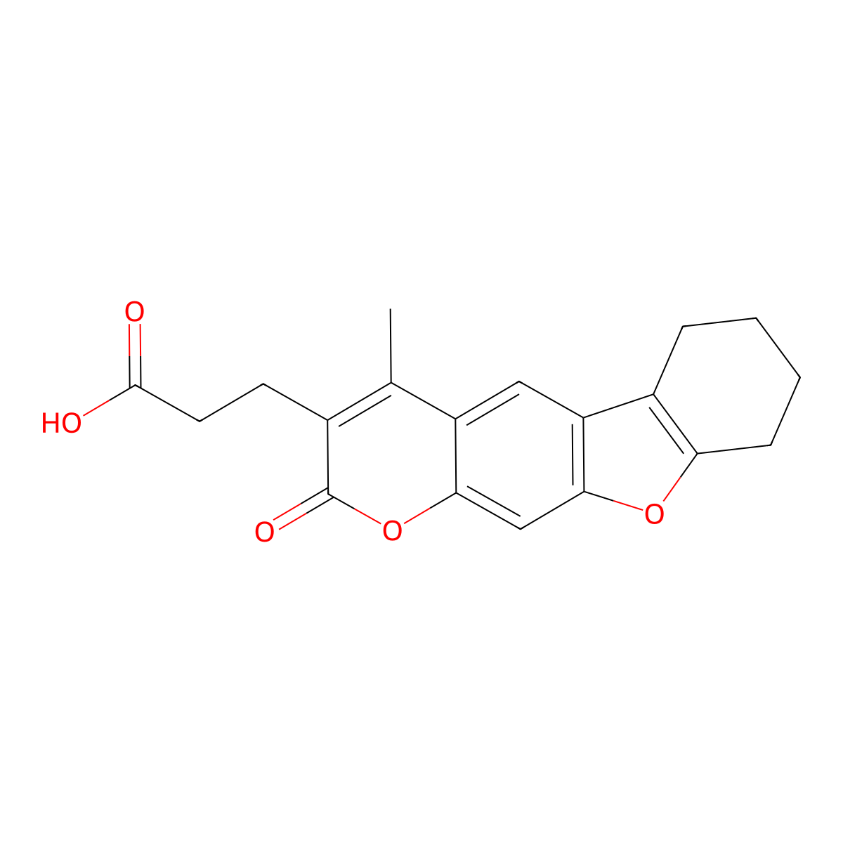 3-(4-methyl-2-oxo-6,7,8,9-tetrahydro-2H-[1]benzofuro[3,2-g]chromen-3-yl)propanoic acid molecular structure, CAS 777857-60-0
