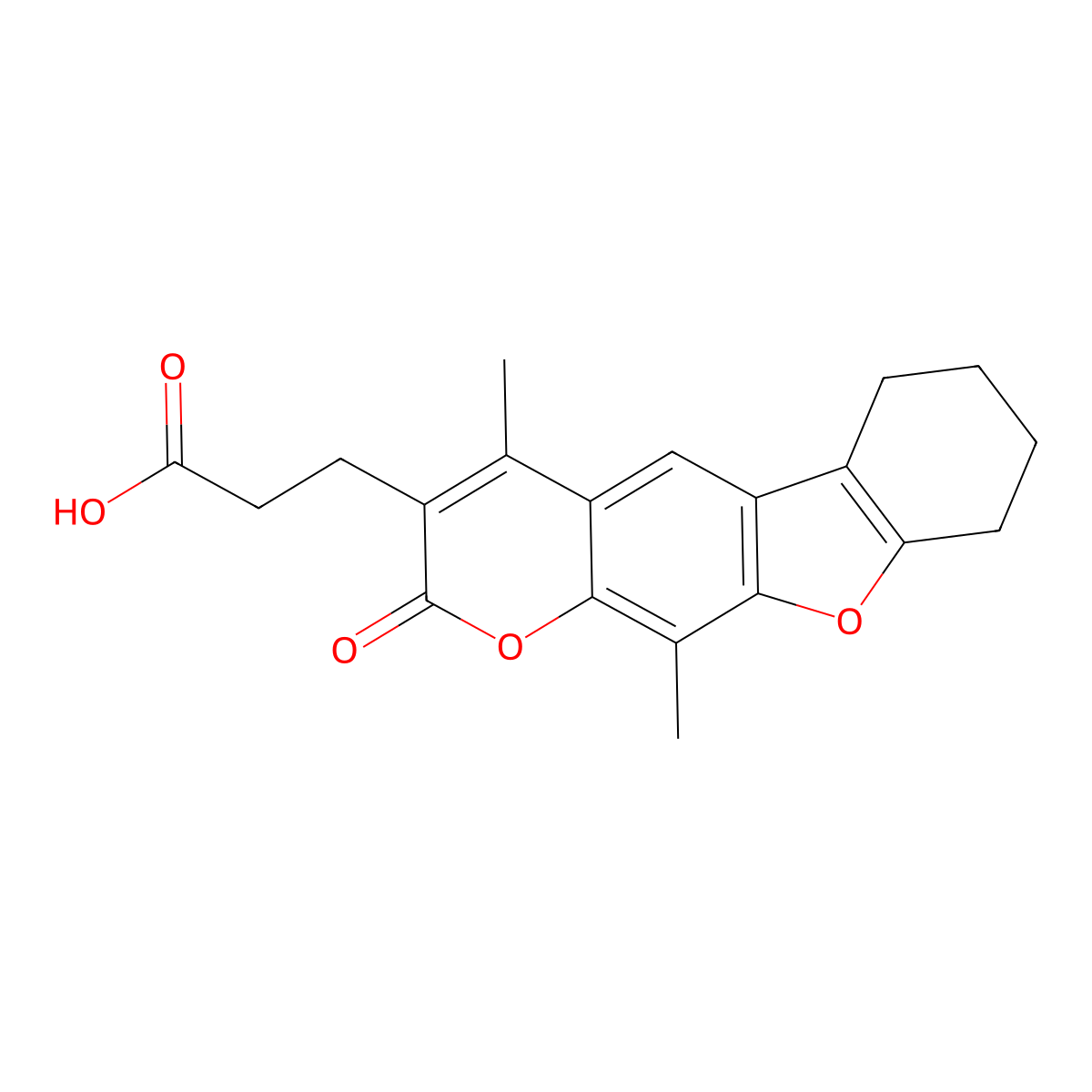 3-(4,11-dimethyl-2-oxo-6,7,8,9-tetrahydro-2H-[1]benzofuro[3,2-g]chromen-3-yl)propanoic acid molecular structure, CAS 777857-61-1