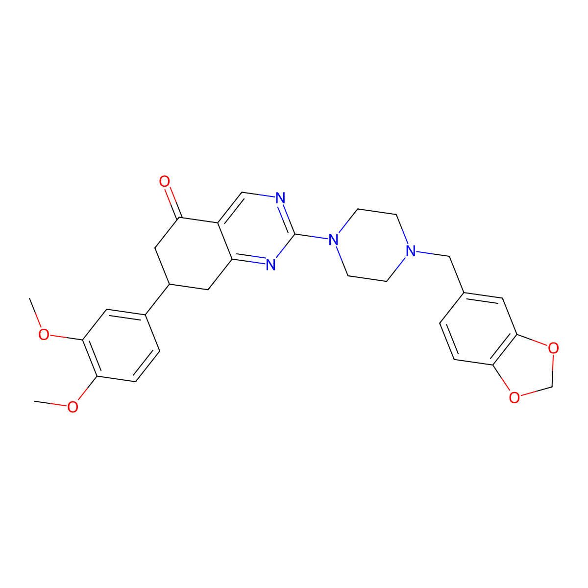 2-[4-(1,3-benzodioxol-5-ylmethyl)piperazin-1-yl]-7-(3,4-dimethoxyphenyl)-7,8-dihydroquinazolin-5(6H)-one molecular structure, CAS 777866-61-2