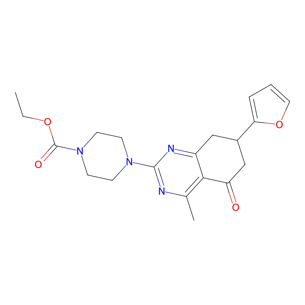 Ethyl 4-[7-(furan-2-yl)-4-methyl-5-oxo-5,6,7,8-tetrahydroquinazolin-2-yl]piperazine-1-carboxylate molecular structure, CAS 777866-91-8
