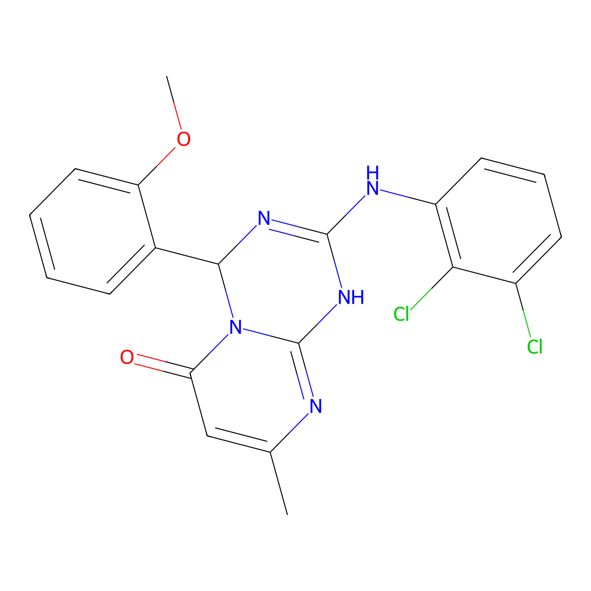 2-[(2,3-dichlorophenyl)amino]-4-(2-methoxyphenyl)-8-methyl-1,4-dihydro-6H-pyrimido[1,2-a][1,3,5]triazin-6-one molecular structure, CAS 777866-95-2
