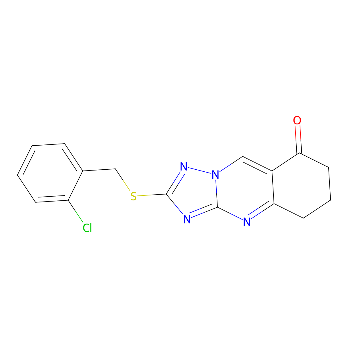 2-[(2-chlorobenzyl)sulfanyl]-6,7-dihydro[1,2,4]triazolo[5,1-b]quinazolin-8(5H)-one molecular structure, CAS 777867-10-4