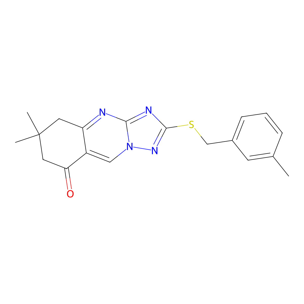 6,6-dimethyl-2-[(3-methylbenzyl)sulfanyl]-6,7-dihydro[1,2,4]triazolo[5,1-b]quinazolin-8(5H)-one molecular structure, CAS 777867-20-6