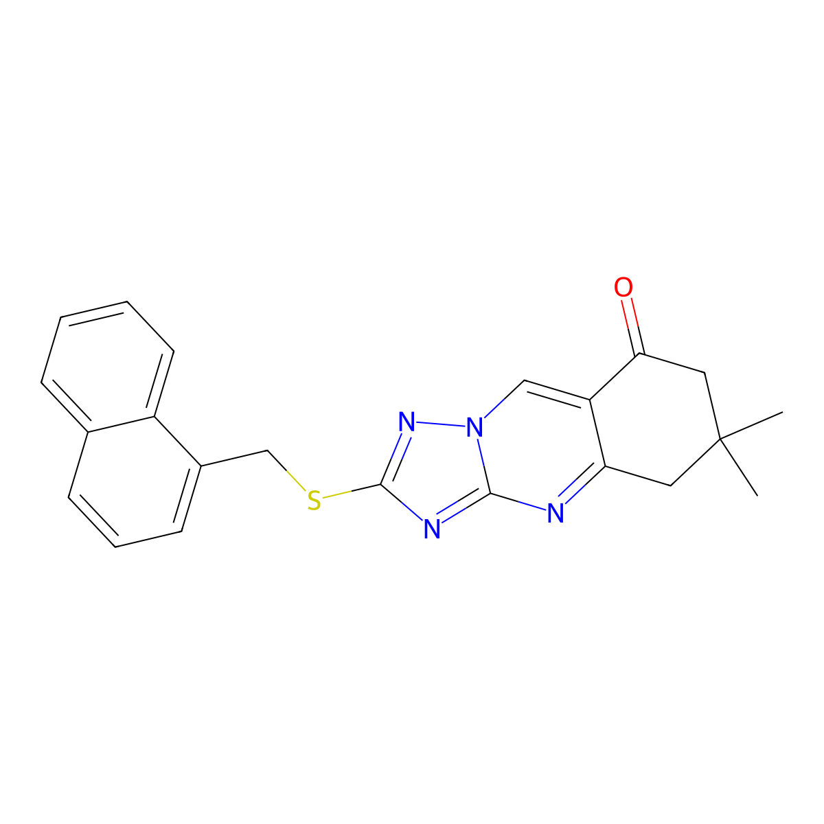 6,6-dimethyl-2-[(naphthalen-1-ylmethyl)sulfanyl]-6,7-dihydro[1,2,4]triazolo[5,1-b]quinazolin-8(5H)-one molecular structure, CAS 777867-23-9