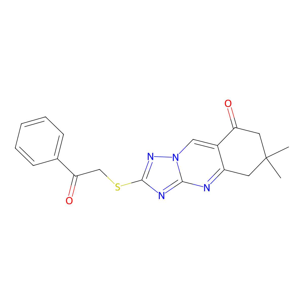 6,6-dimethyl-2-[(2-oxo-2-phenylethyl)sulfanyl]-6,7-dihydro[1,2,4]triazolo[5,1-b]quinazolin-8(5H)-one molecular structure, CAS 777867-25-1