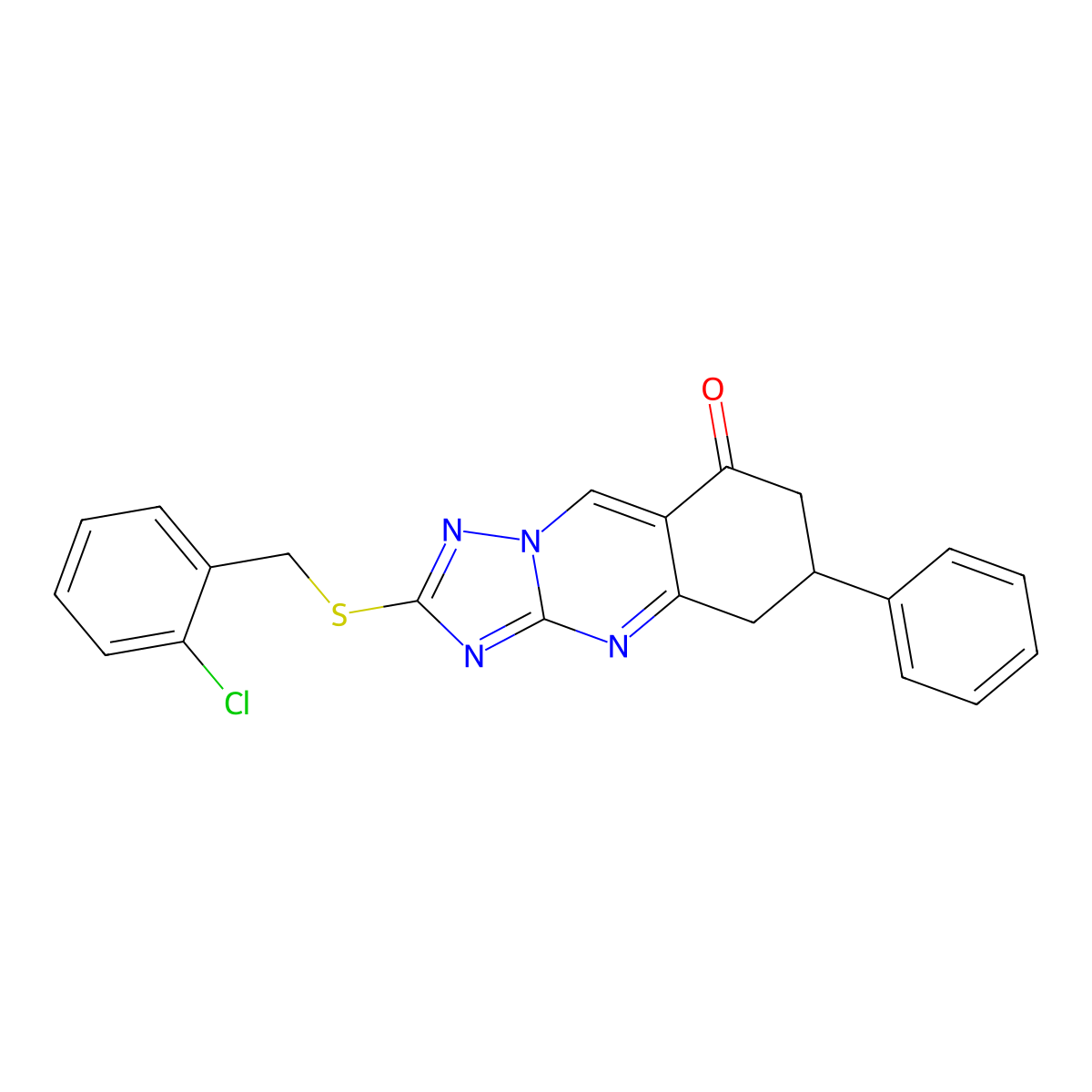 2-[(2-chlorobenzyl)sulfanyl]-6-phenyl-6,7-dihydro[1,2,4]triazolo[5,1-b]quinazolin-8(5H)-one molecular structure, CAS 777867-32-0