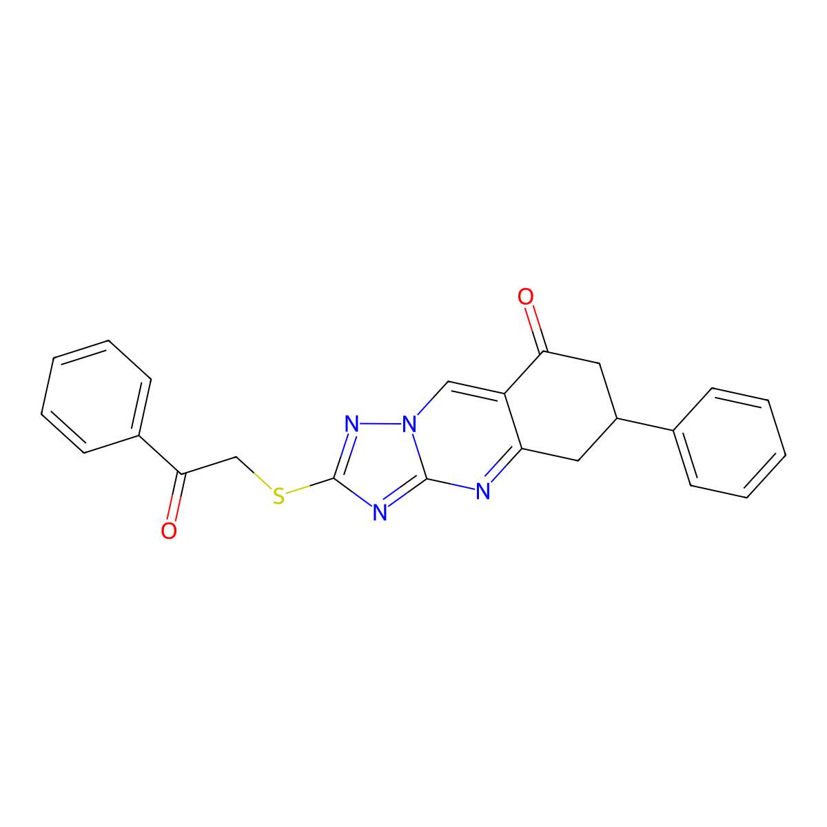 2-[(2-oxo-2-phenylethyl)sulfanyl]-6-phenyl-6,7-dihydro[1,2,4]triazolo[5,1-b]quinazolin-8(5H)-one molecular structure, CAS 777867-36-4