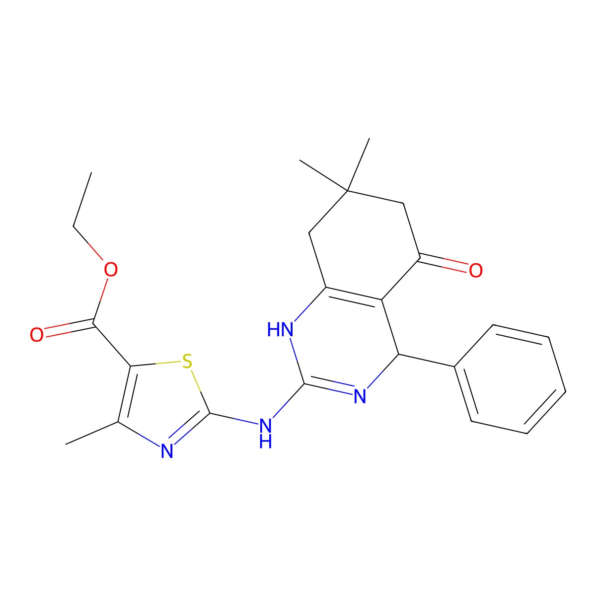 Ethyl 2-[(7,7-dimethyl-5-oxo-4-phenyl-1,4,5,6,7,8-hexahydroquinazolin-2-yl)amino]-4-methyl-1,3-thiazole-5-carboxylate molecular structure, CAS 777867-65-9