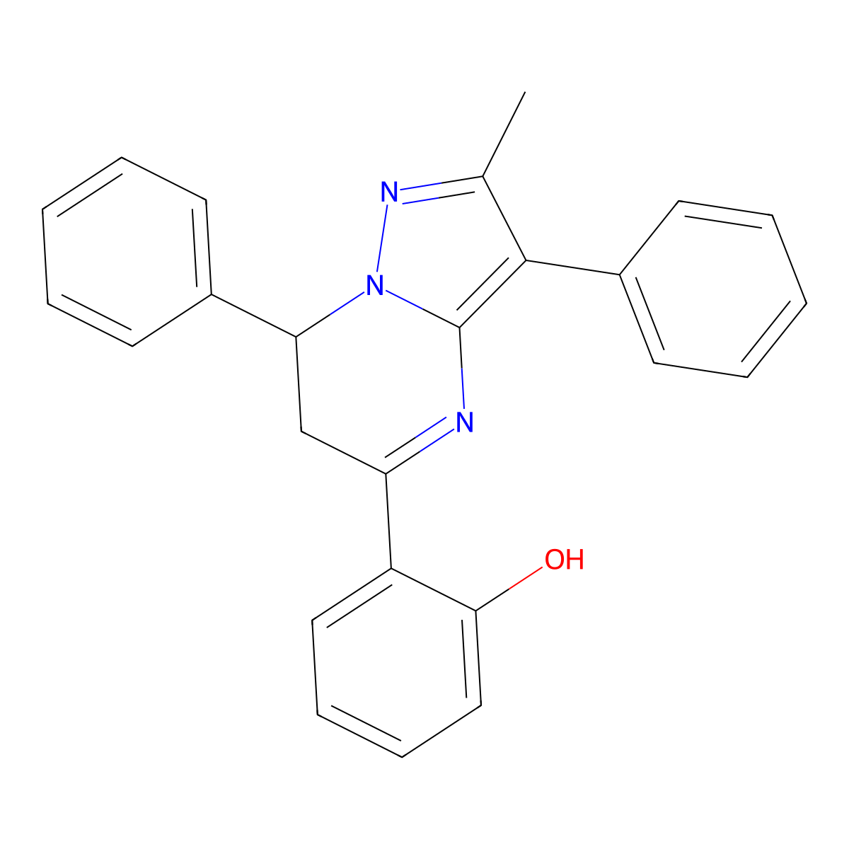 2-(2-Methyl-3,7-diphenyl-6,7-dihydropyrazolo[1,5-a]pyrimidin-5-yl)phenol molecular structure, CAS 777867-70-6