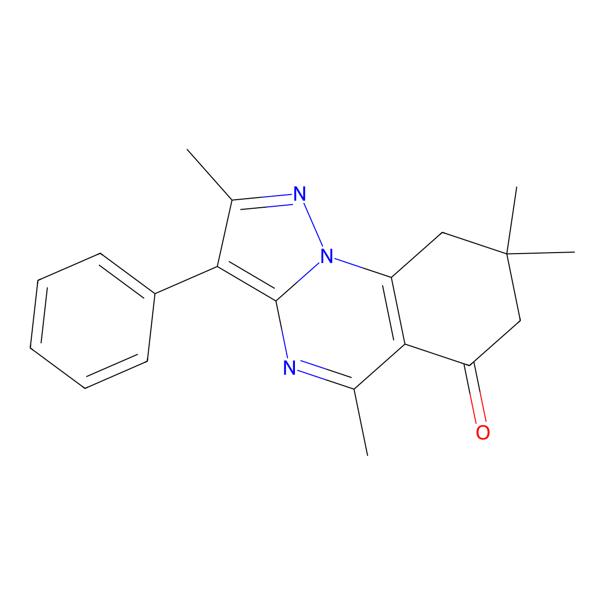 2,5,8,8-Tetramethyl-3-phenyl-7,9-dihydropyrazolo[1,5-a]quinazolin-6-one molecular structure, CAS 777867-71-7