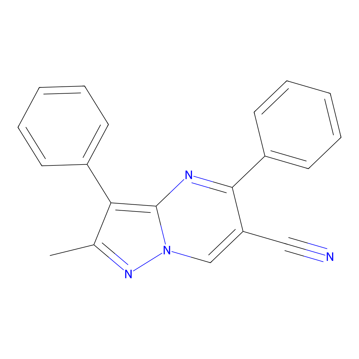 2-Methyl-3,5-diphenylpyrazolo[1,5-a]pyrimidine-6-carbonitrile molecular structure, CAS 777867-72-8