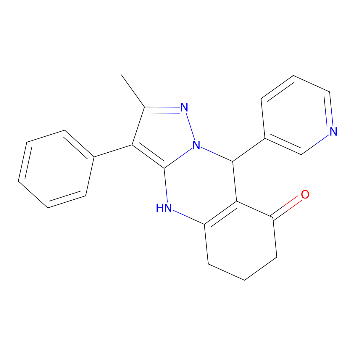 2-methyl-3-phenyl-9-(pyridin-3-yl)-5,6,7,9-tetrahydropyrazolo[5,1-b]quinazolin-8(4H)-one molecular structure, CAS 777867-75-1