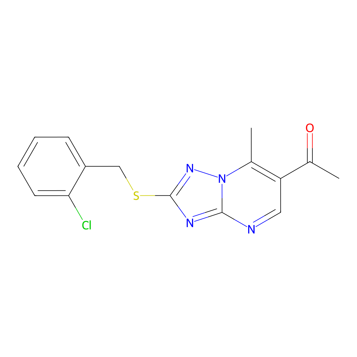 1-{2-[(2-Chlorobenzyl)sulfanyl]-7-methyl[1,2,4]triazolo[1,5-a]pyrimidin-6-yl}ethanone molecular structure, CAS 777867-78-4