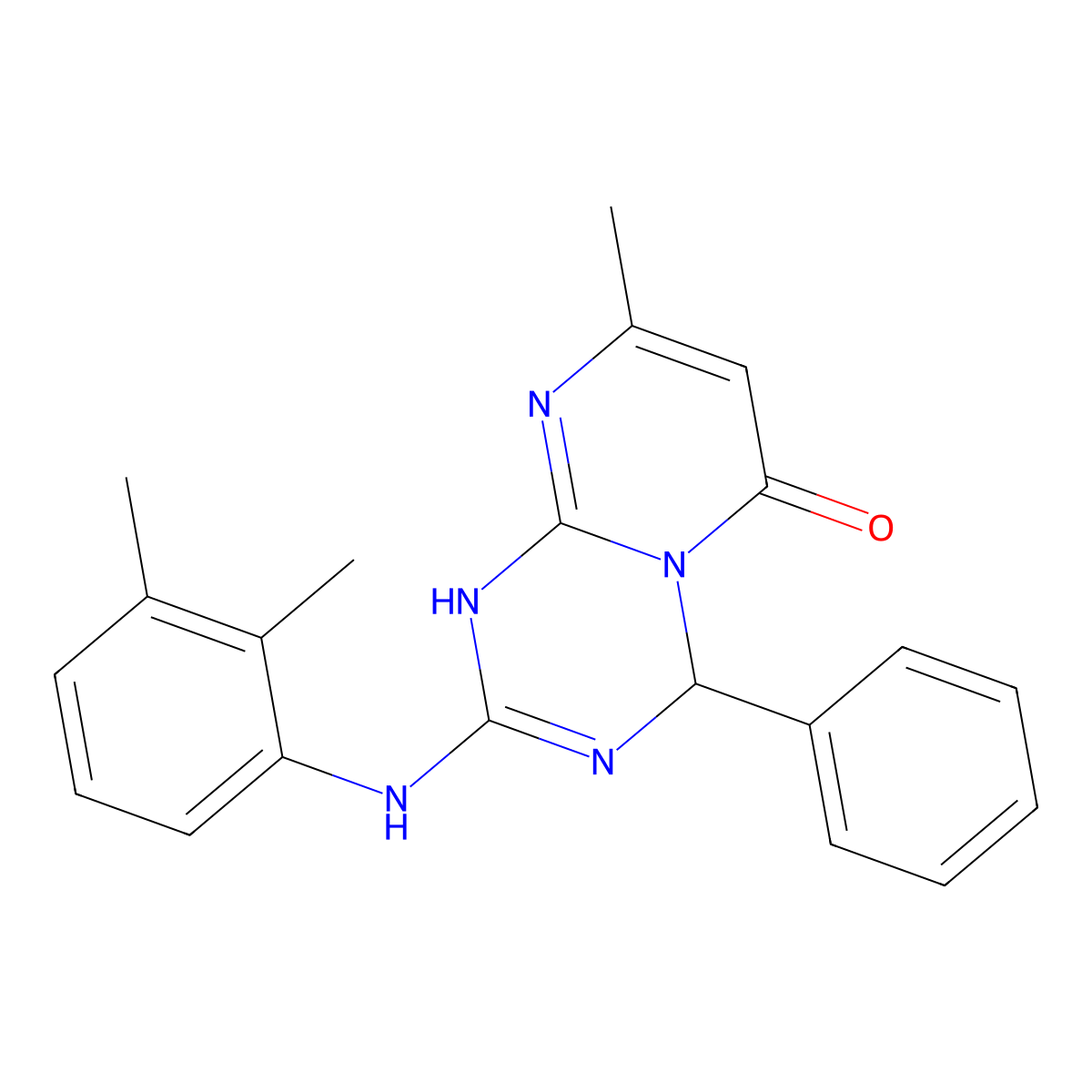 2-[(2,3-dimethylphenyl)amino]-8-methyl-4-phenyl-1,4-dihydro-6H-pyrimido[1,2-a][1,3,5]triazin-6-one molecular structure, CAS 777867-90-0
