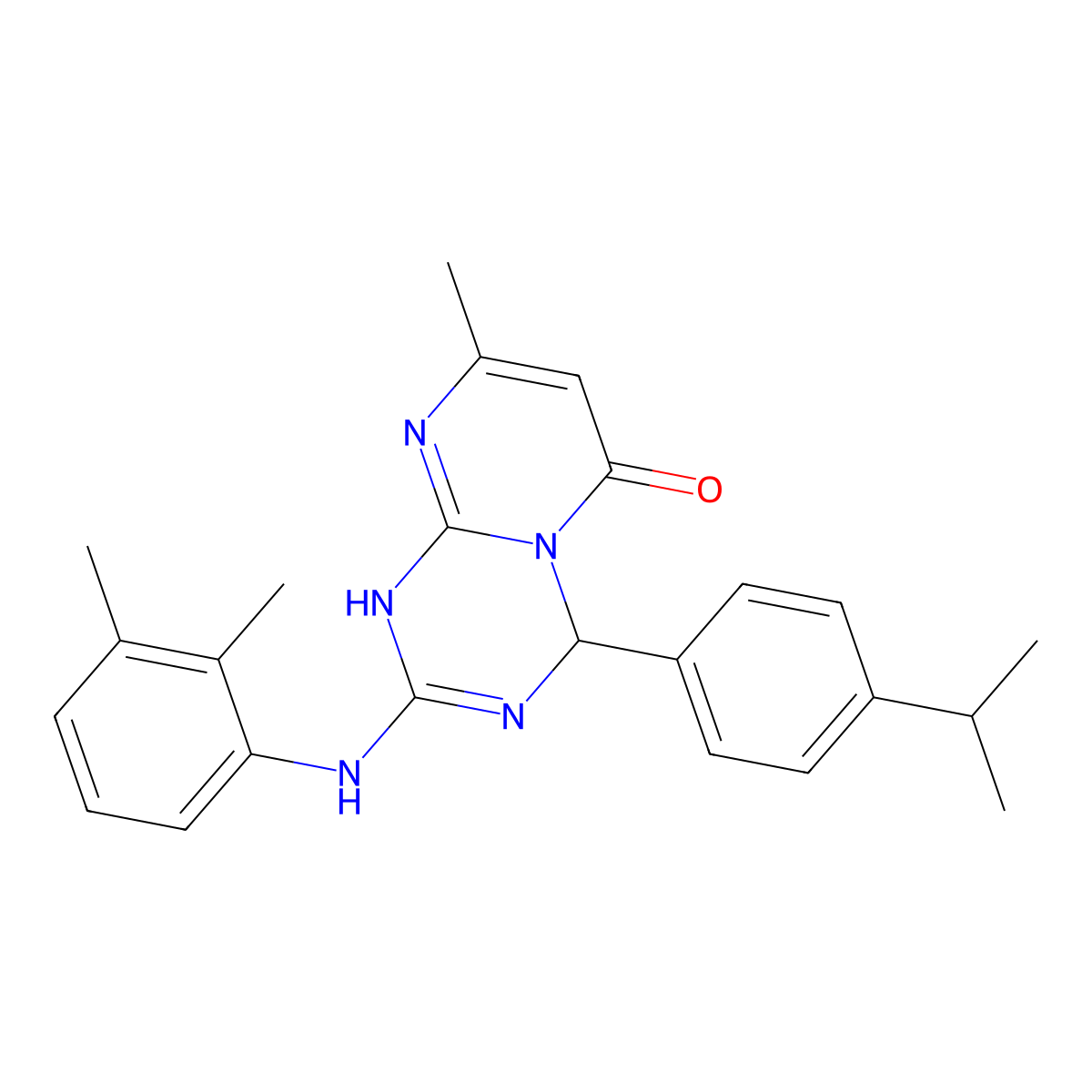2-[(2,3-dimethylphenyl)amino]-4-(4-isopropylphenyl)-8-methyl-1,4-dihydro-6H-pyrimido[1,2-a][1,3,5]triazin-6-one molecular structure, CAS 777867-92-2