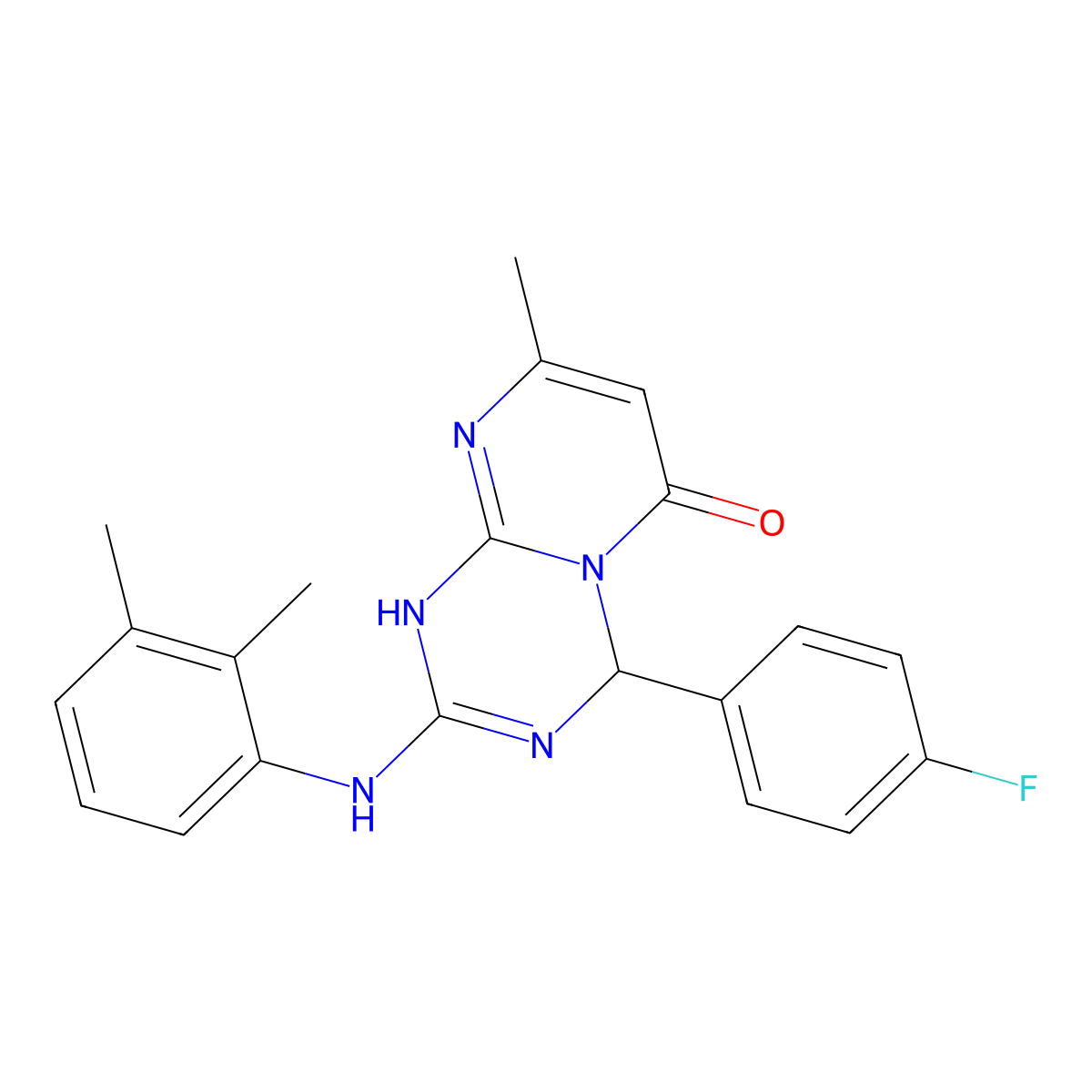 2-[(2,3-dimethylphenyl)amino]-4-(4-fluorophenyl)-8-methyl-1,4-dihydro-6H-pyrimido[1,2-a][1,3,5]triazin-6-one molecular structure, CAS 777867-93-3