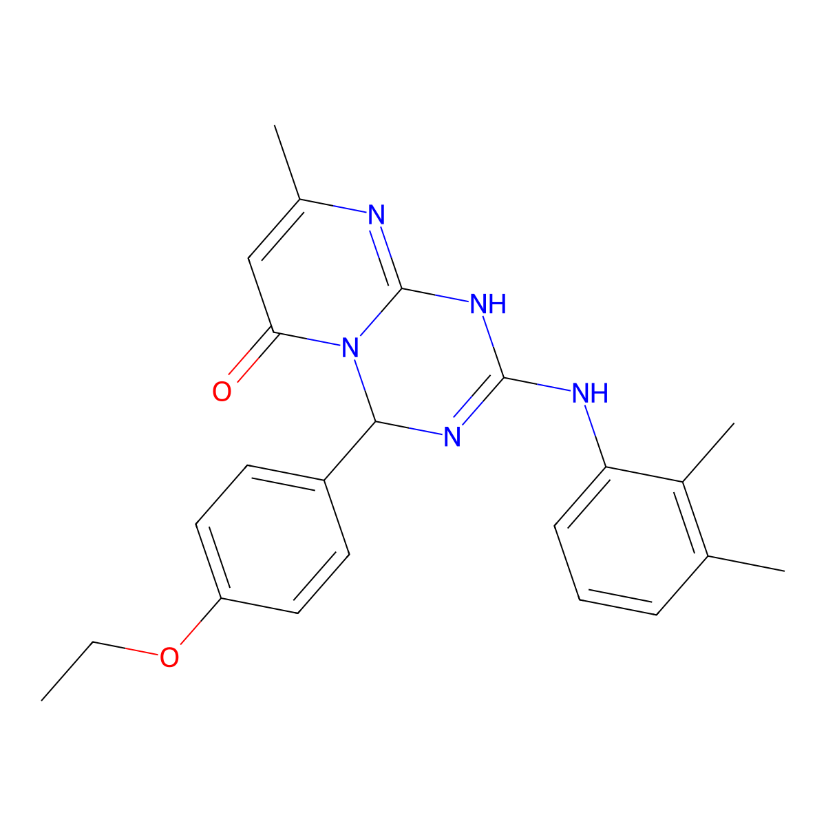 2-[(2,3-dimethylphenyl)amino]-4-(4-ethoxyphenyl)-8-methyl-1,4-dihydro-6H-pyrimido[1,2-a][1,3,5]triazin-6-one molecular structure, CAS 777867-94-4