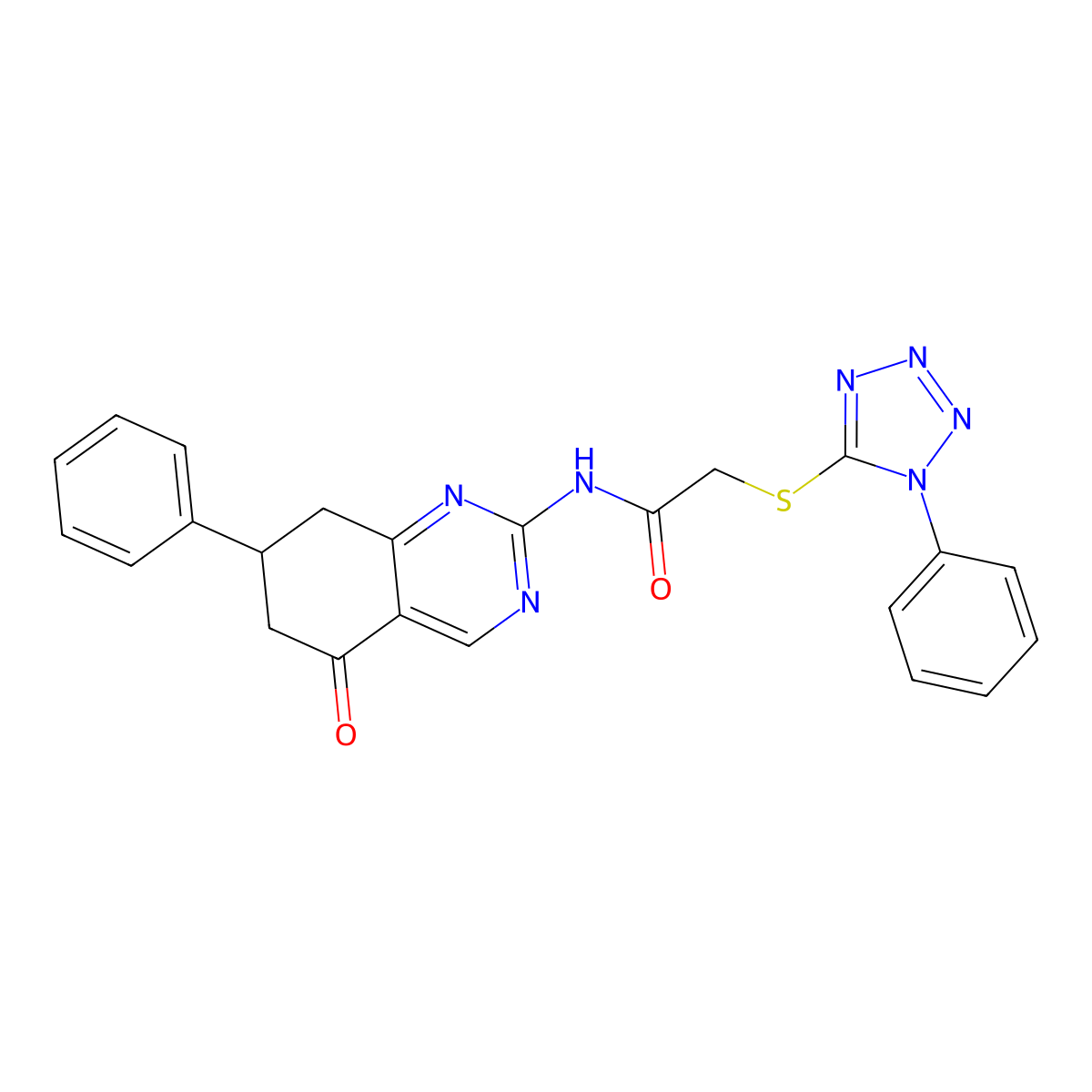 N-(5-oxo-7-phenyl-5,6,7,8-tetrahydroquinazolin-2-yl)-2-[(1-phenyl-1H-tetrazol-5-yl)sulfanyl]acetamide molecular structure, CAS 777868-03-8