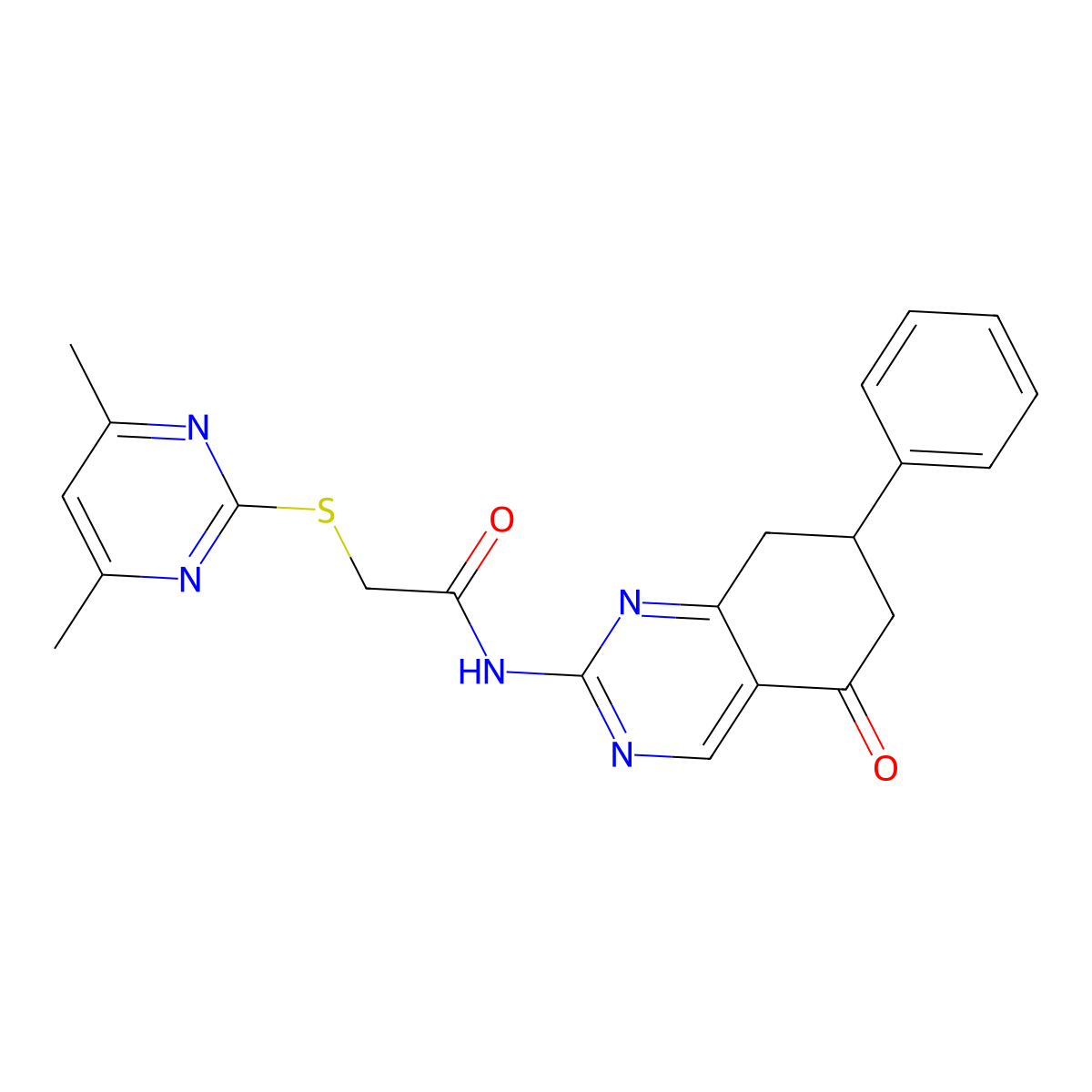 2-[(4,6-dimethylpyrimidin-2-yl)sulfanyl]-N-(5-oxo-7-phenyl-5,6,7,8-tetrahydroquinazolin-2-yl)acetamide molecular structure, CAS 777868-04-9