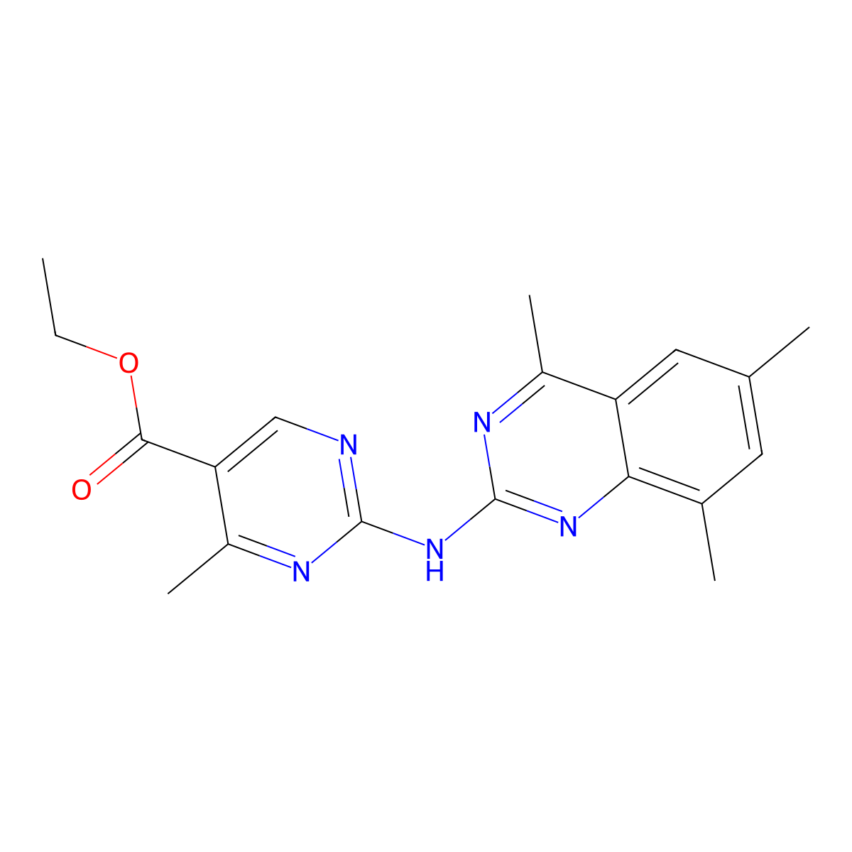 Ethyl 4-methyl-2-[(4,6,8-trimethylquinazolin-2-yl)amino]pyrimidine-5-carboxylate molecular structure, CAS 777868-06-1