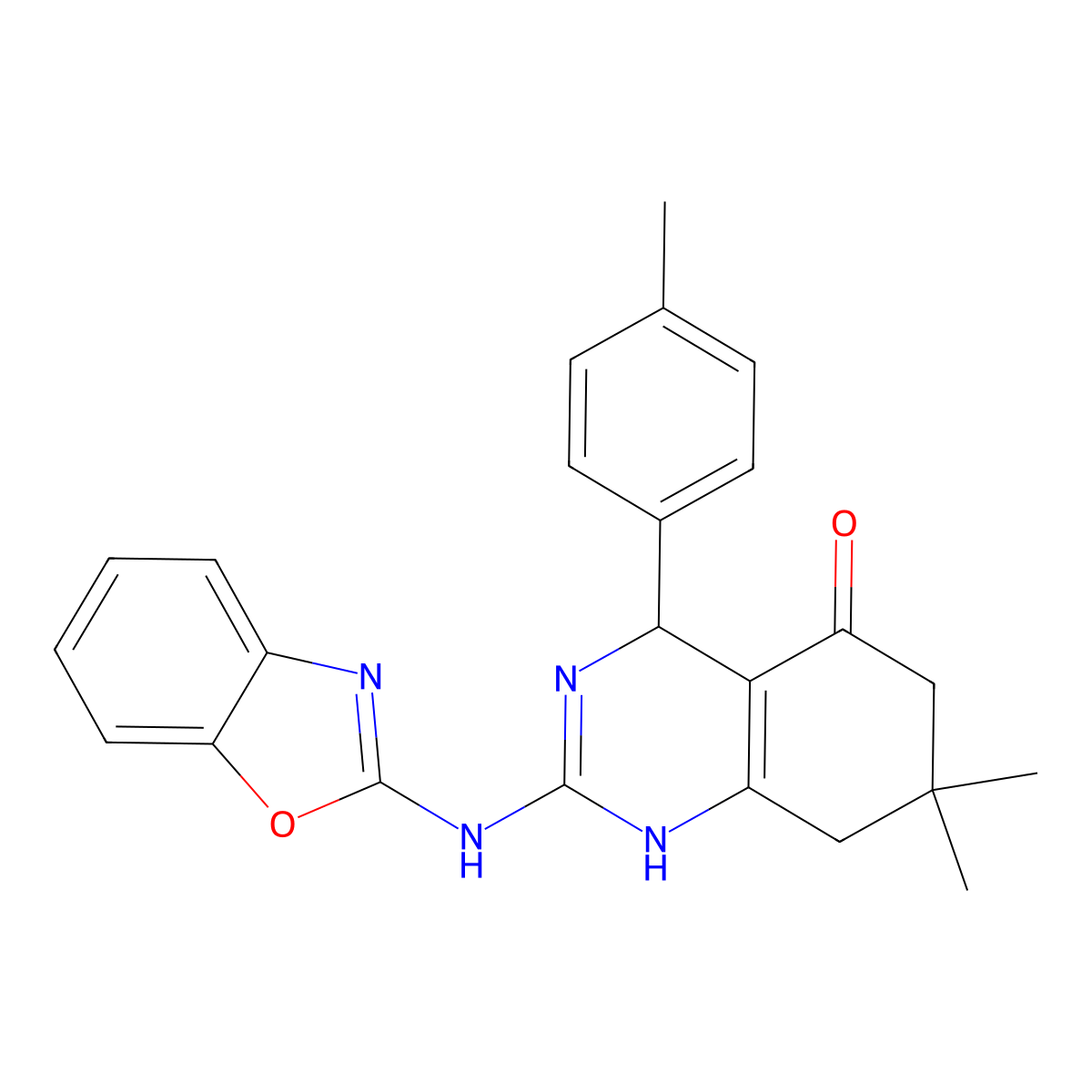 2-(1,3-benzoxazol-2-ylamino)-7,7-dimethyl-4-(4-methylphenyl)-4,6,7,8-tetrahydroquinazolin-5(1H)-one molecular structure, CAS 777868-22-1