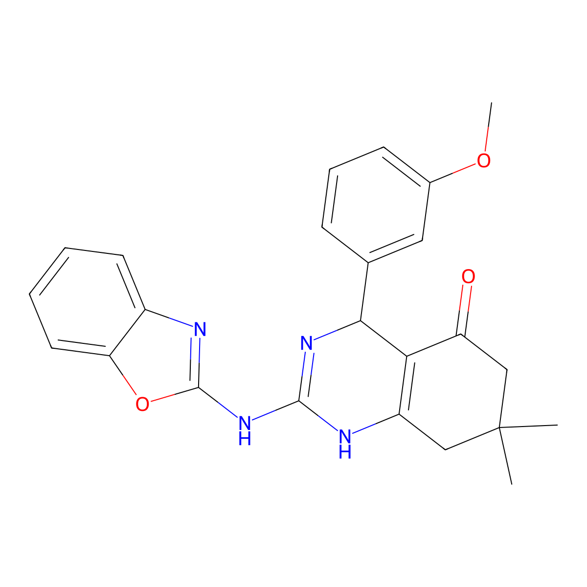 2-(1,3-benzoxazol-2-ylamino)-4-(3-methoxyphenyl)-7,7-dimethyl-4,6,7,8-tetrahydroquinazolin-5(1H)-one molecular structure, CAS 777868-26-5