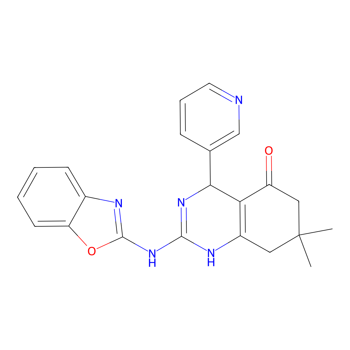 2-(1,3-Benzoxazol-2-ylamino)-7,7-dimethyl-4-(pyridin-3-yl)-4,6,7,8-tetrahydroquinazolin-5-ol molecular structure, CAS 777868-31-2