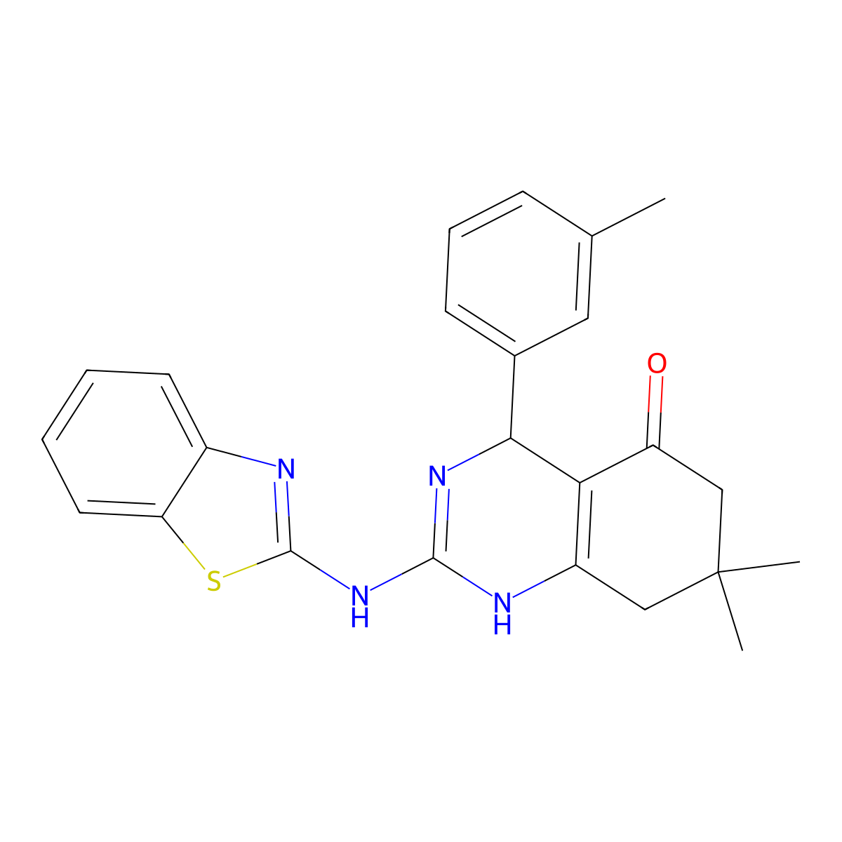 2-(1,3-benzothiazol-2-ylamino)-7,7-dimethyl-4-(3-methylphenyl)-4,6,7,8-tetrahydroquinazolin-5(1H)-one molecular structure, CAS 777868-40-3