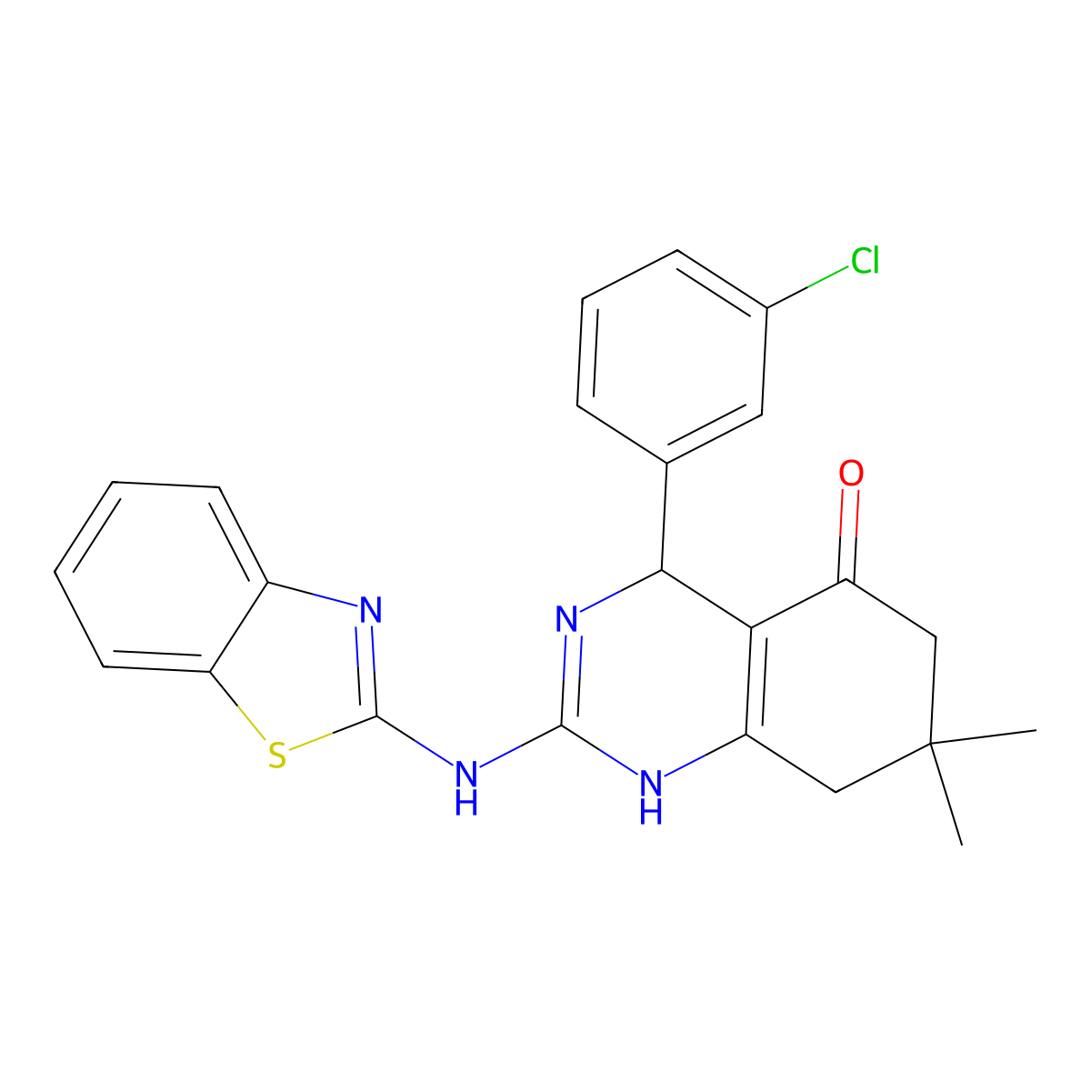 2-(1,3-benzothiazol-2-ylamino)-4-(3-chlorophenyl)-7,7-dimethyl-4,6,7,8-tetrahydroquinazolin-5(1H)-one molecular structure, CAS 777868-41-4