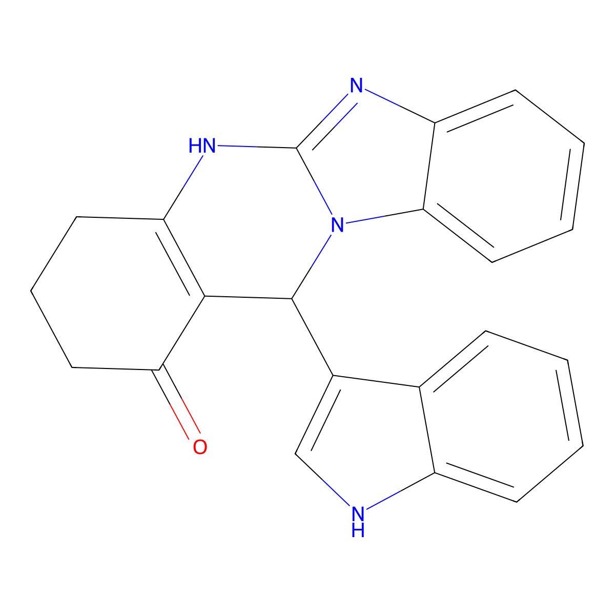 12-(1H-indol-3-yl)-3,4,5,12-tetrahydrobenzimidazo[2,1-b]quinazolin-1(2H)-one molecular structure, CAS 777868-58-3