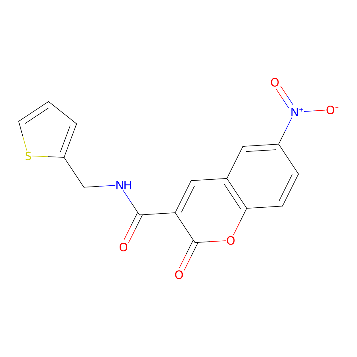 6-nitro-2-oxo-N-(thiophen-2-ylmethyl)chromene-3-carboxamide molecular structure, CAS 777868-67-4