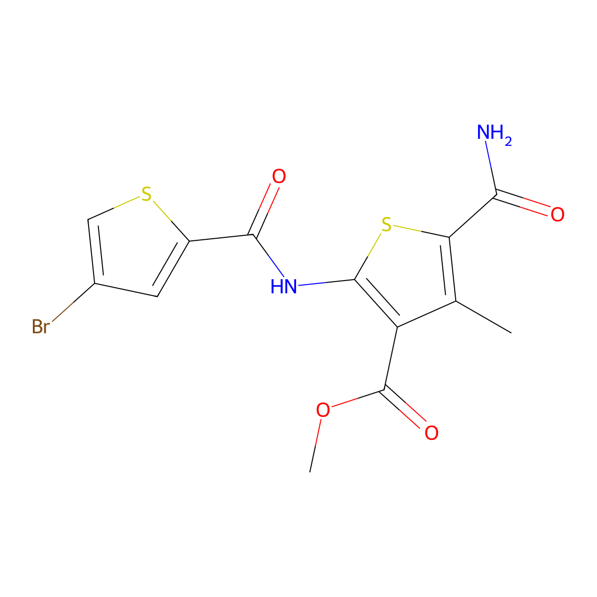 Methyl 2-{[(4-bromothiophen-2-yl)carbonyl]amino}-5-carbamoyl-4-methylthiophene-3-carboxylate molecular structure, CAS 777868-71-0
