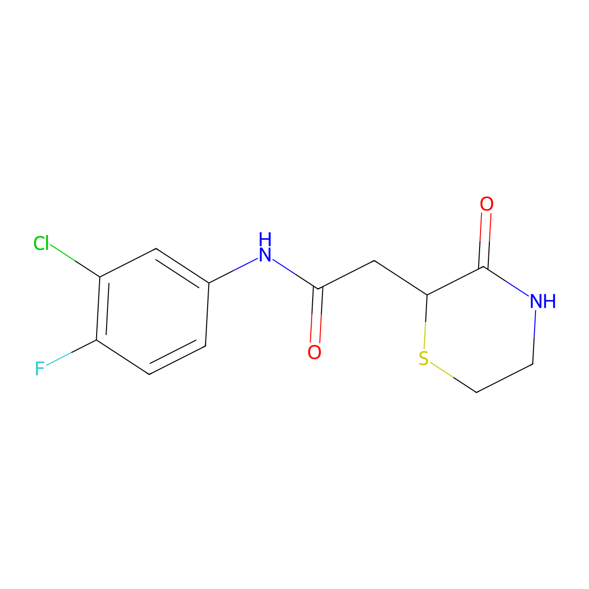 N-(3-chloro-4-fluorophenyl)-2-(3-oxothiomorpholin-2-yl)acetamide molecular structure, CAS 777869-24-6