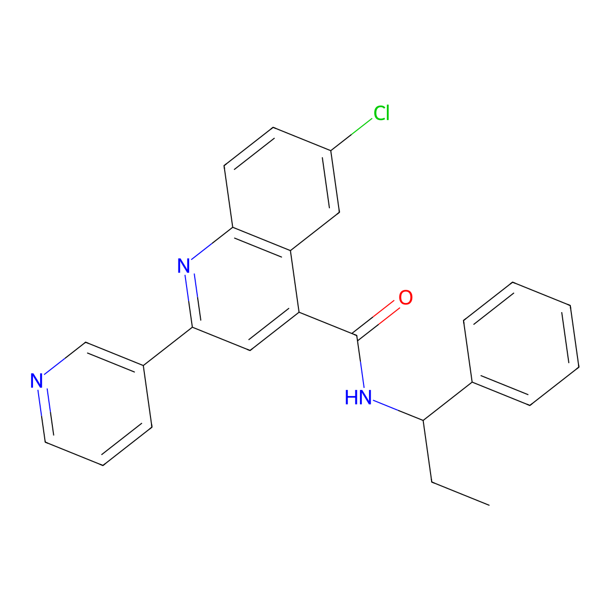 6-chloro-N-(1-phenylpropyl)-2-(pyridin-3-yl)quinoline-4-carboxamide molecular structure, CAS 777869-36-0
