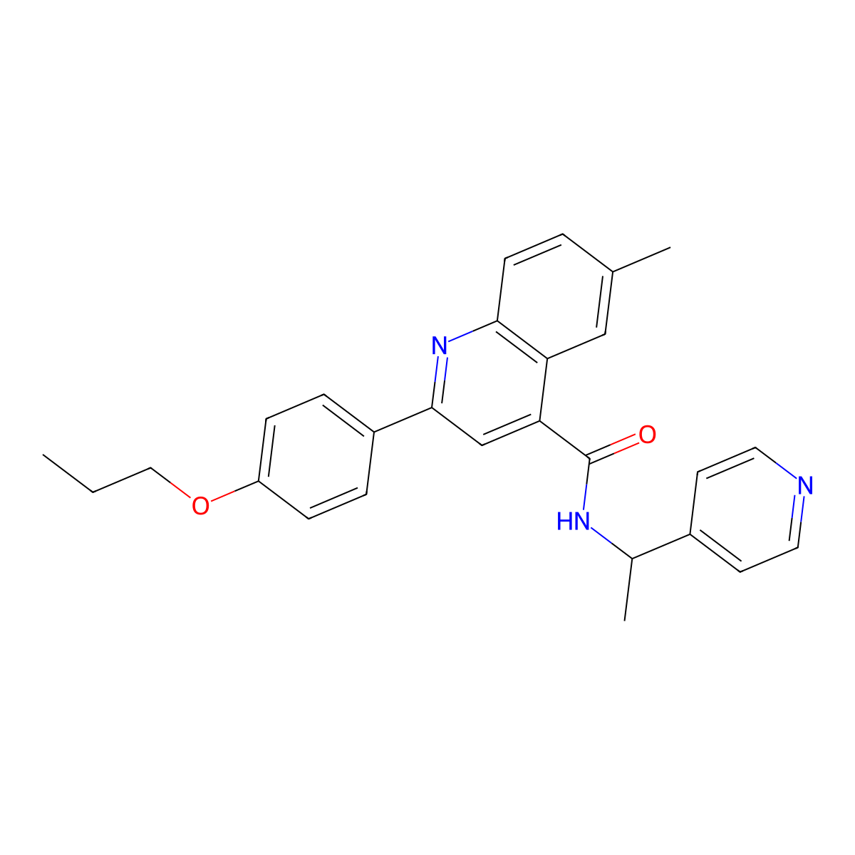 6-methyl-2-(4-propoxyphenyl)-N-(1-pyridin-4-ylethyl)quinoline-4-carboxamide molecular structure, CAS 777869-44-0
