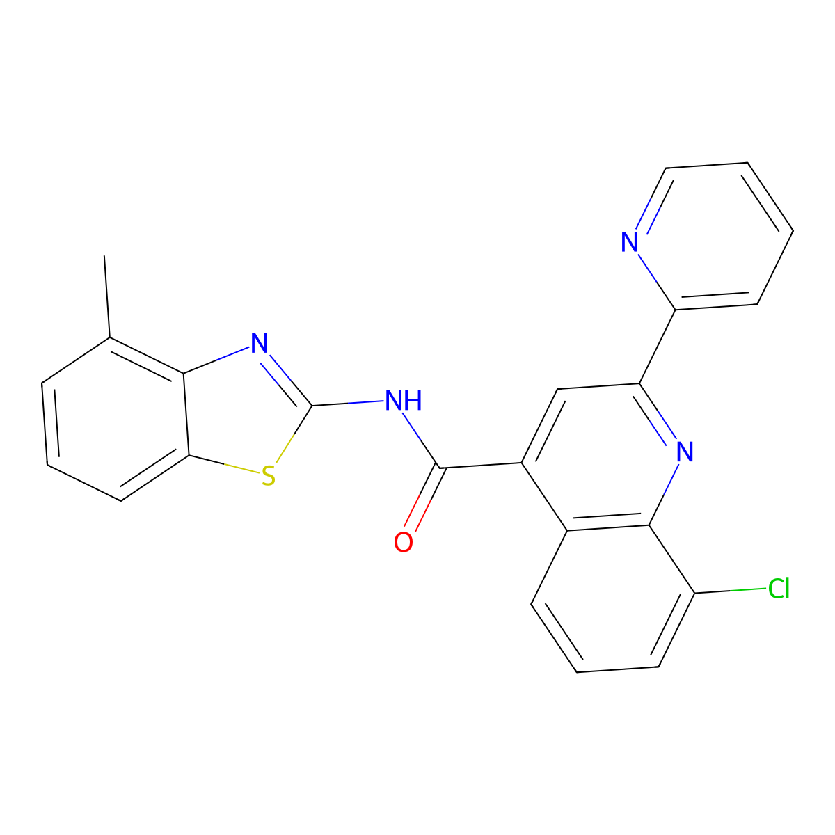 8-chloro-N-(4-methyl-1,3-benzothiazol-2-yl)-2-pyridin-2-ylquinoline-4-carboxamide molecular structure, CAS 777869-86-0