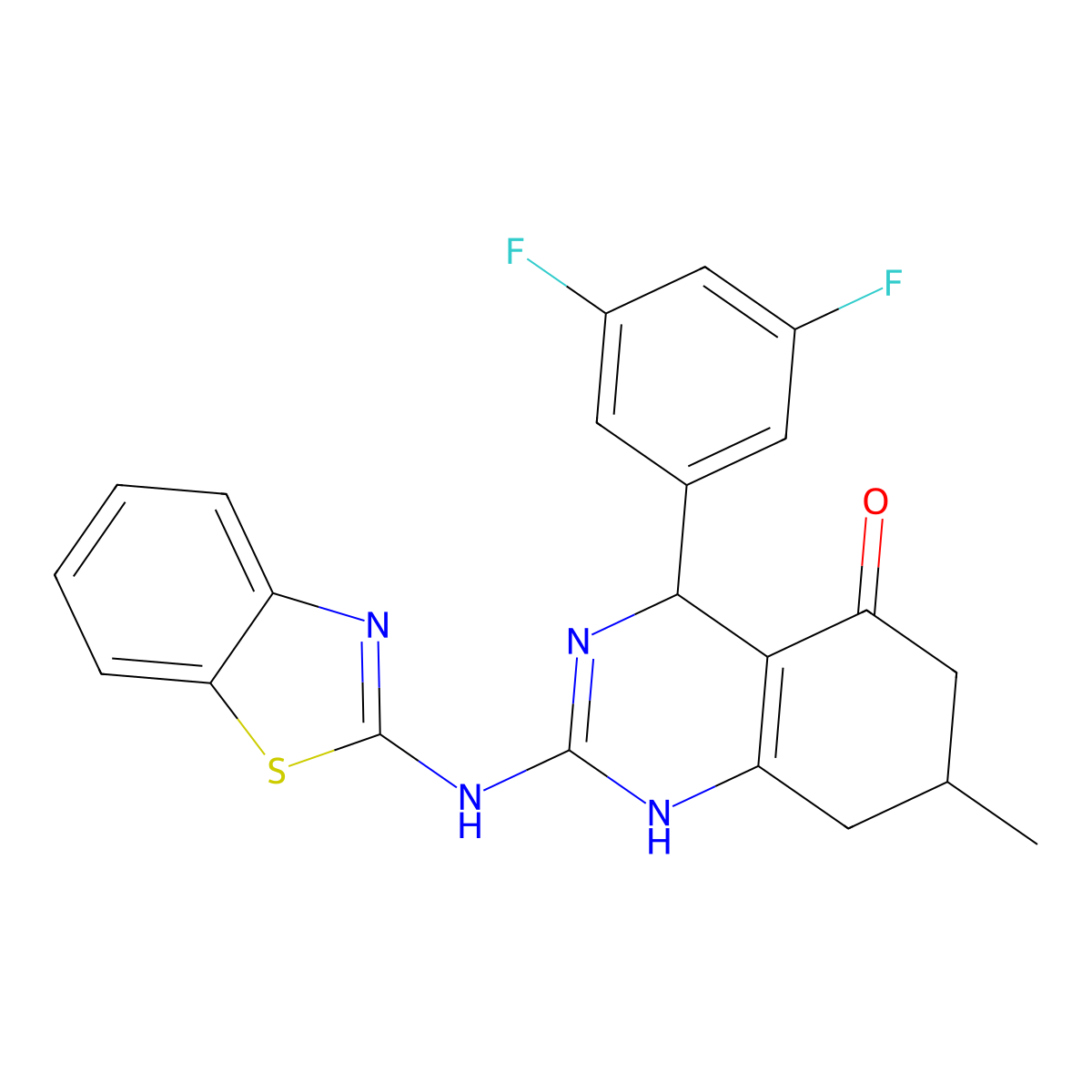 2-(1,3-benzothiazol-2-ylamino)-4-(3,5-difluorophenyl)-7-methyl-4,6,7,8-tetrahydroquinazolin-5(1H)-one molecular structure, CAS 777869-89-3