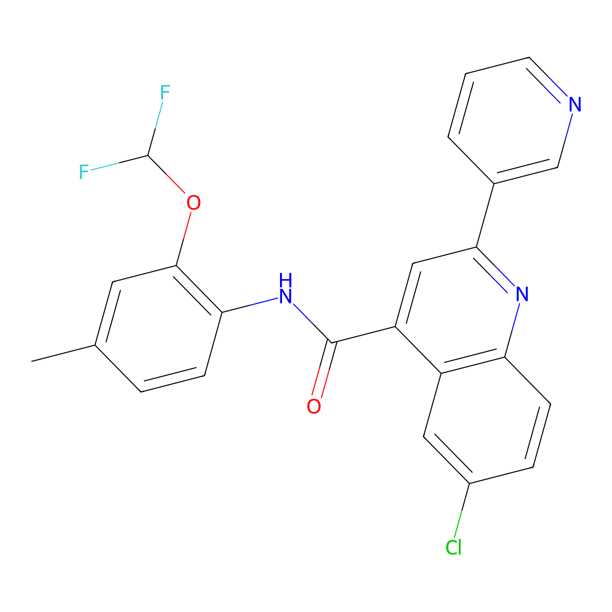 6-chloro-N-[2-(difluoromethoxy)-4-methylphenyl]-2-pyridin-3-ylquinoline-4-carboxamide molecular structure, CAS 777869-90-6