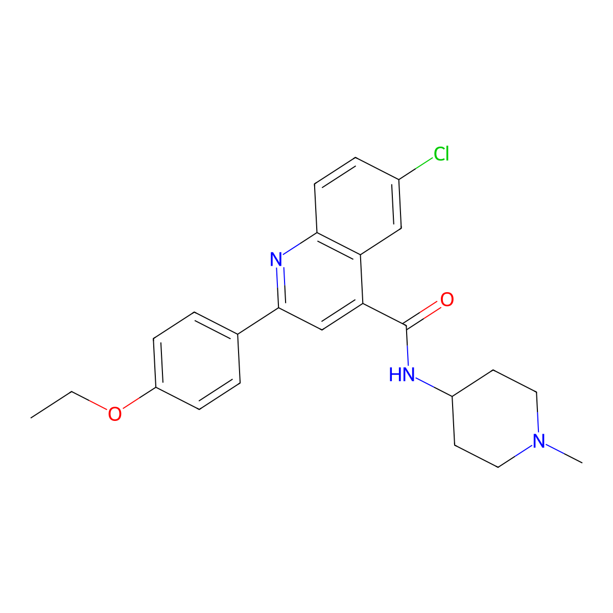 6-chloro-2-(4-ethoxyphenyl)-N-(1-methylpiperidin-4-yl)quinoline-4-carboxamide molecular structure, CAS 777869-98-4
