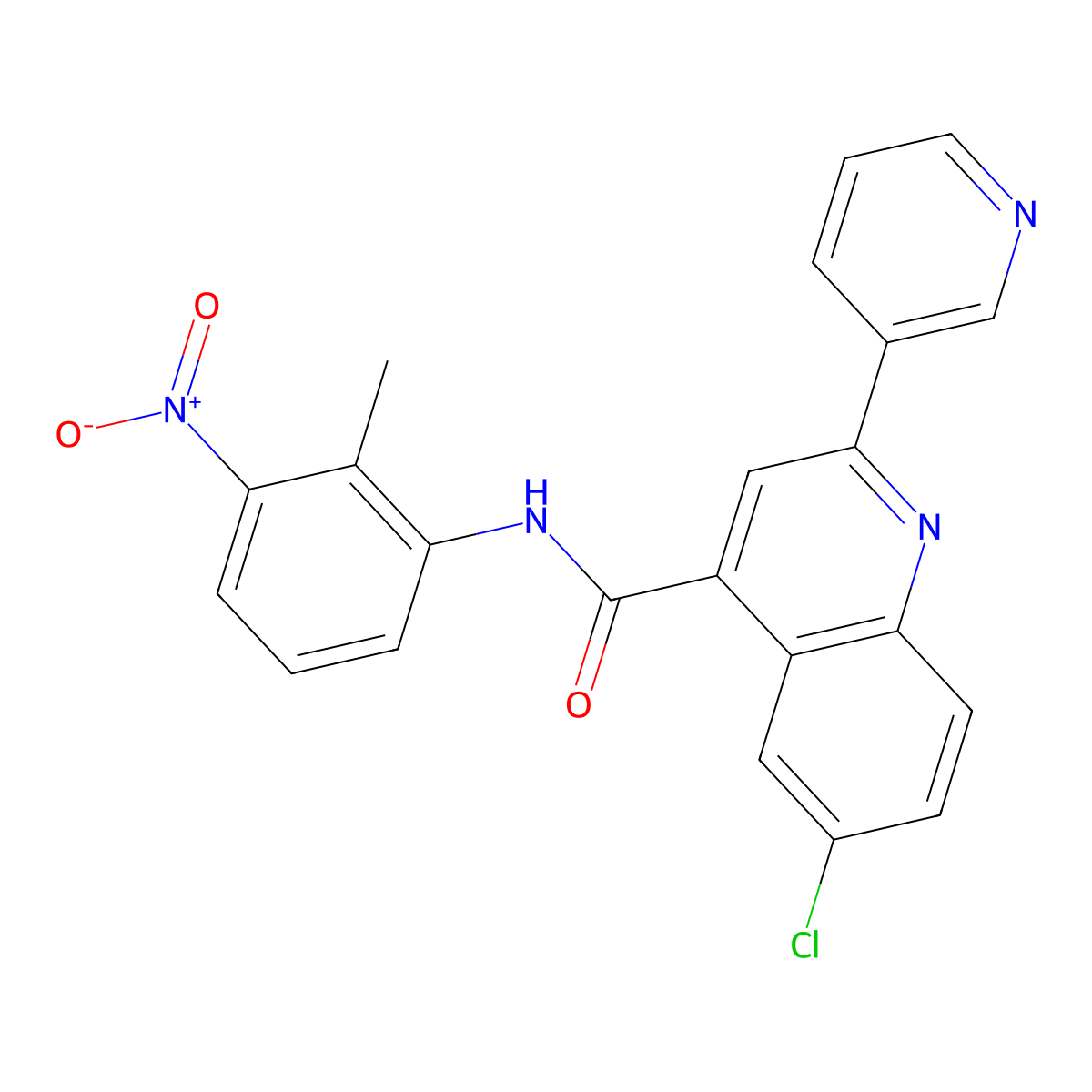 6-chloro-N-(2-methyl-3-nitrophenyl)-2-pyridin-3-ylquinoline-4-carboxamide molecular structure, CAS 777870-14-1