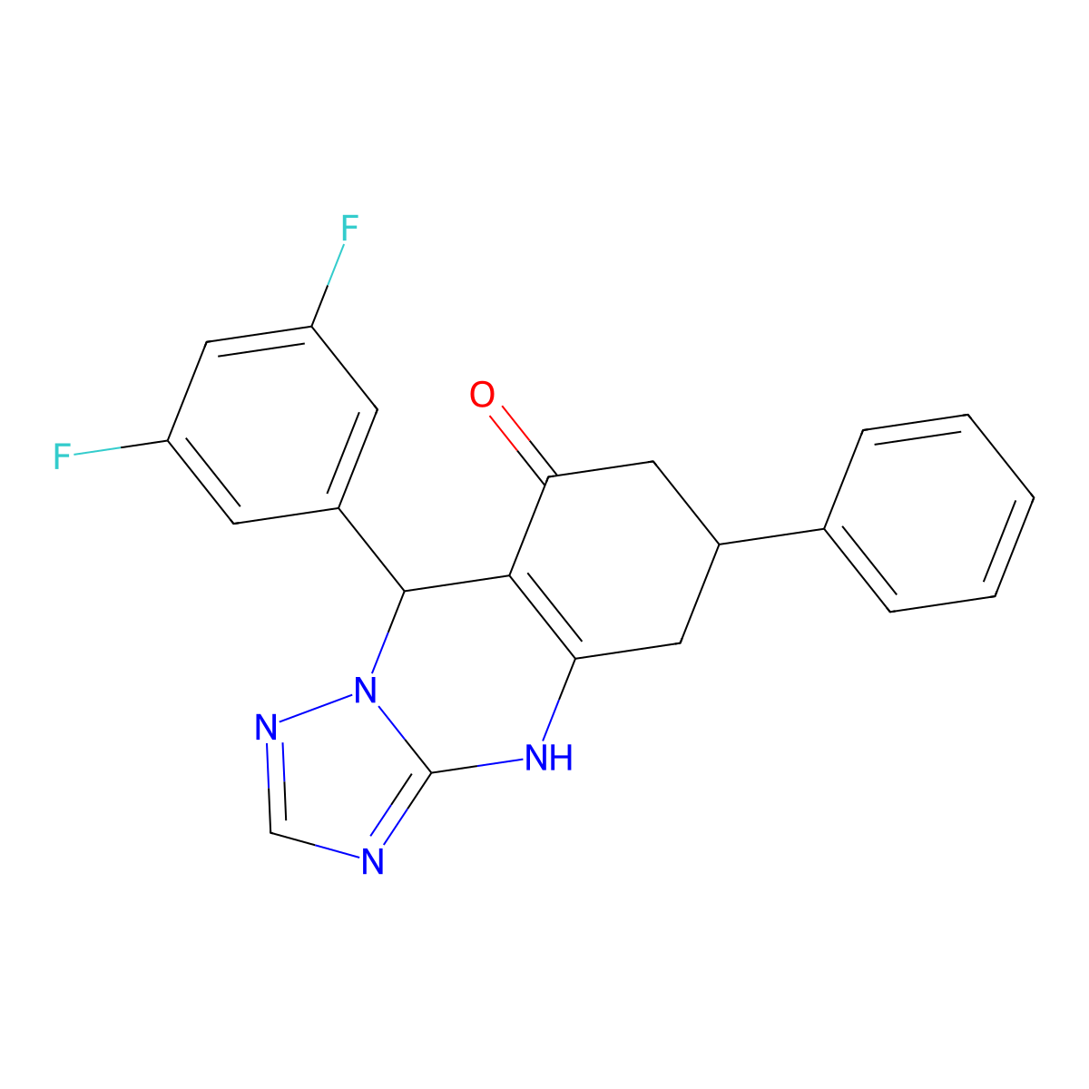 9-(3,5-difluorophenyl)-6-phenyl-5,6,7,9-tetrahydro[1,2,4]triazolo[5,1-b]quinazolin-8(4H)-one molecular structure, CAS 777870-19-6