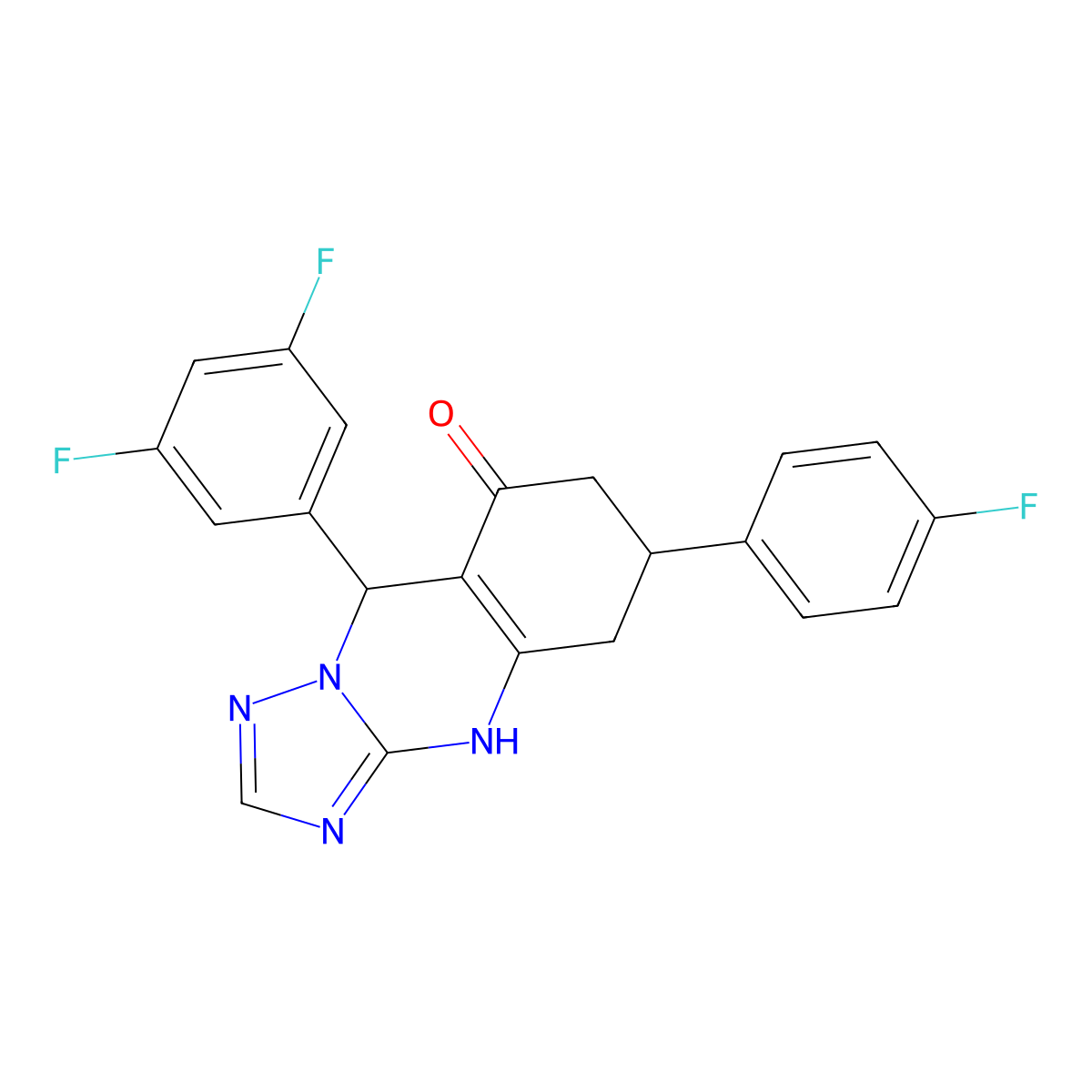 9-(3,5-Difluorophenyl)-6-(4-fluorophenyl)-5,6,7,9-tetrahydro[1,2,4]triazolo[5,1-b]quinazolin-8-ol molecular structure, CAS 777870-23-2