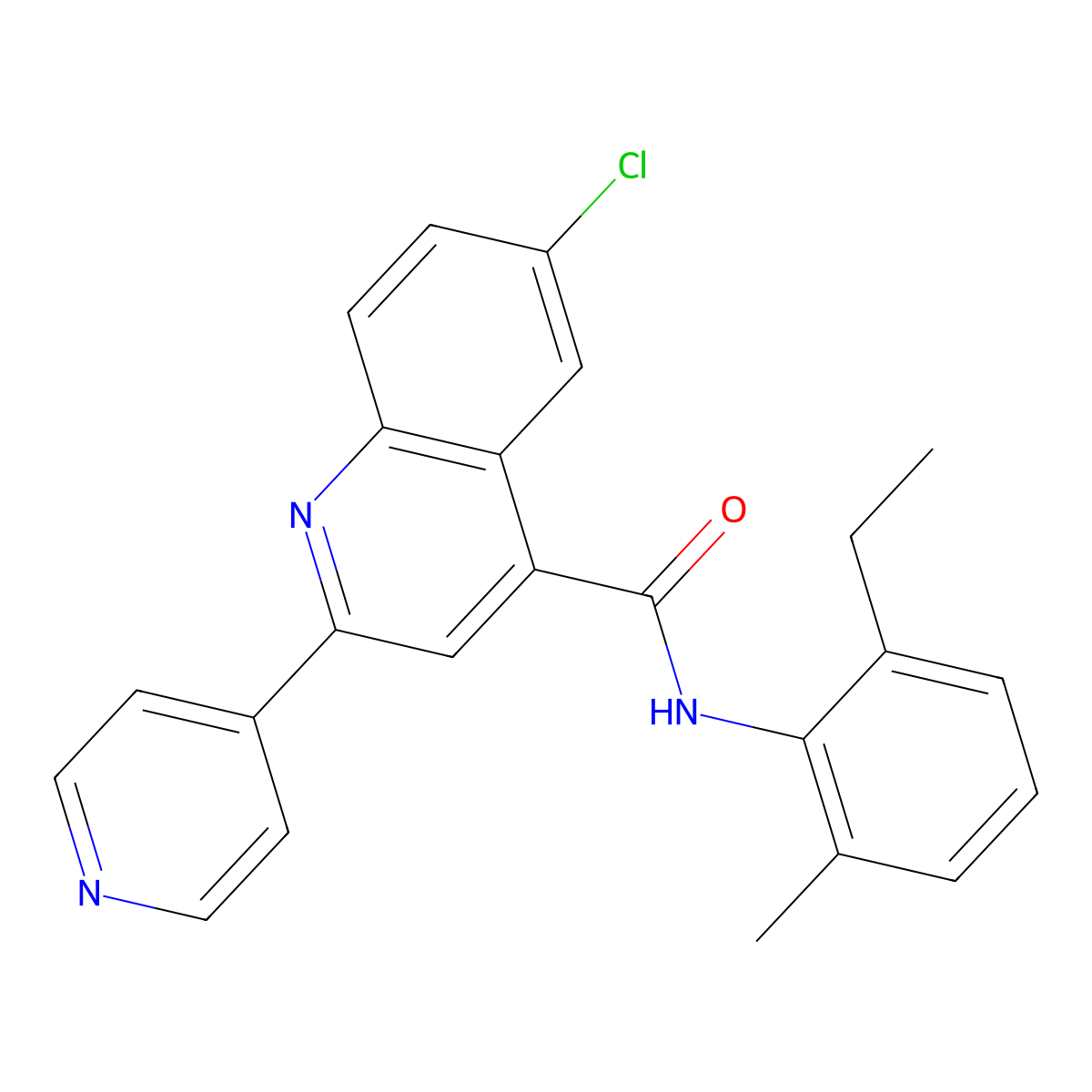 6-chloro-N-(2-ethyl-6-methylphenyl)-2-pyridin-4-ylquinoline-4-carboxamide molecular structure, CAS 777870-26-5