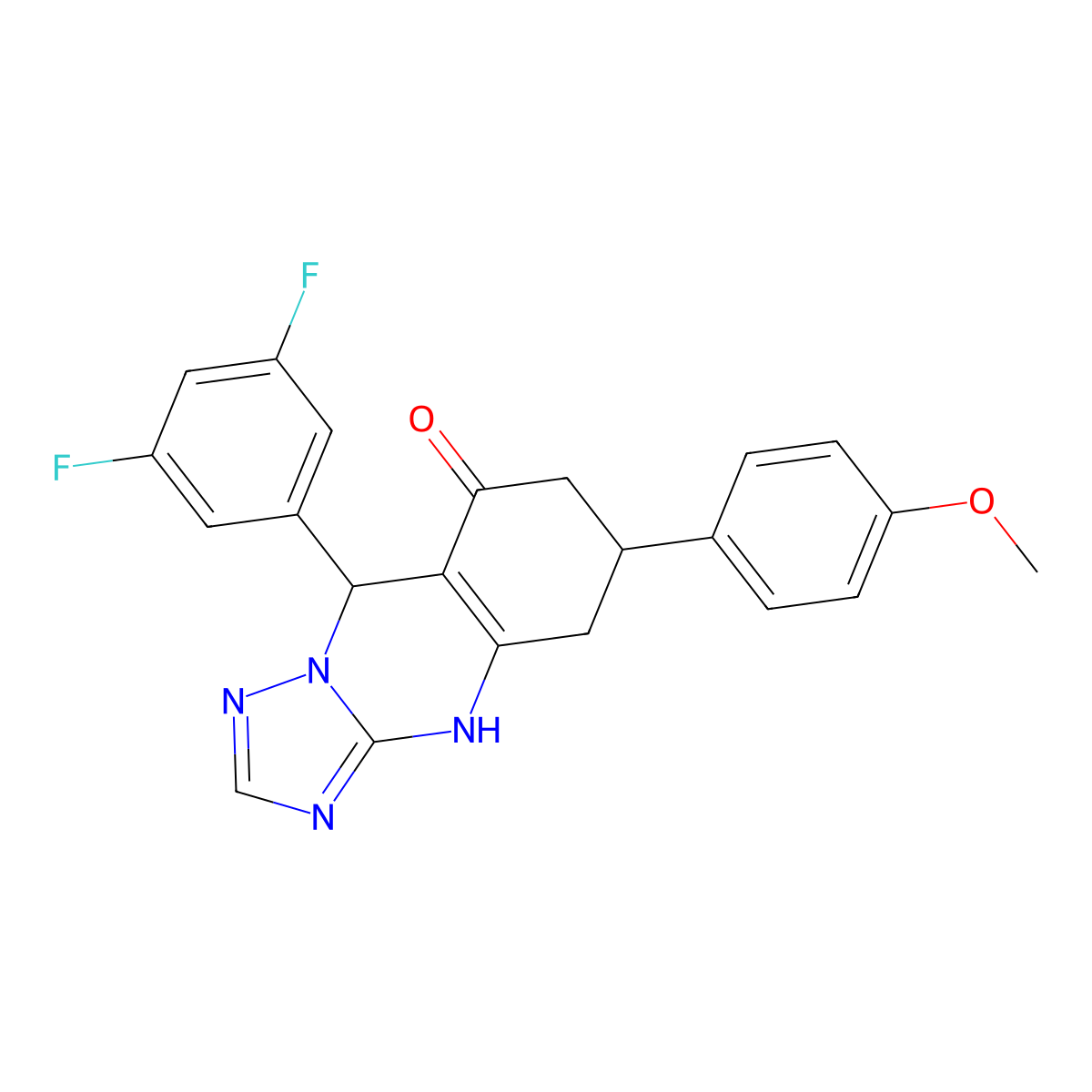 9-(3,5-difluorophenyl)-6-(4-methoxyphenyl)-5,6,7,9-tetrahydro[1,2,4]triazolo[5,1-b]quinazolin-8(4H)-one molecular structure, CAS 777870-27-6