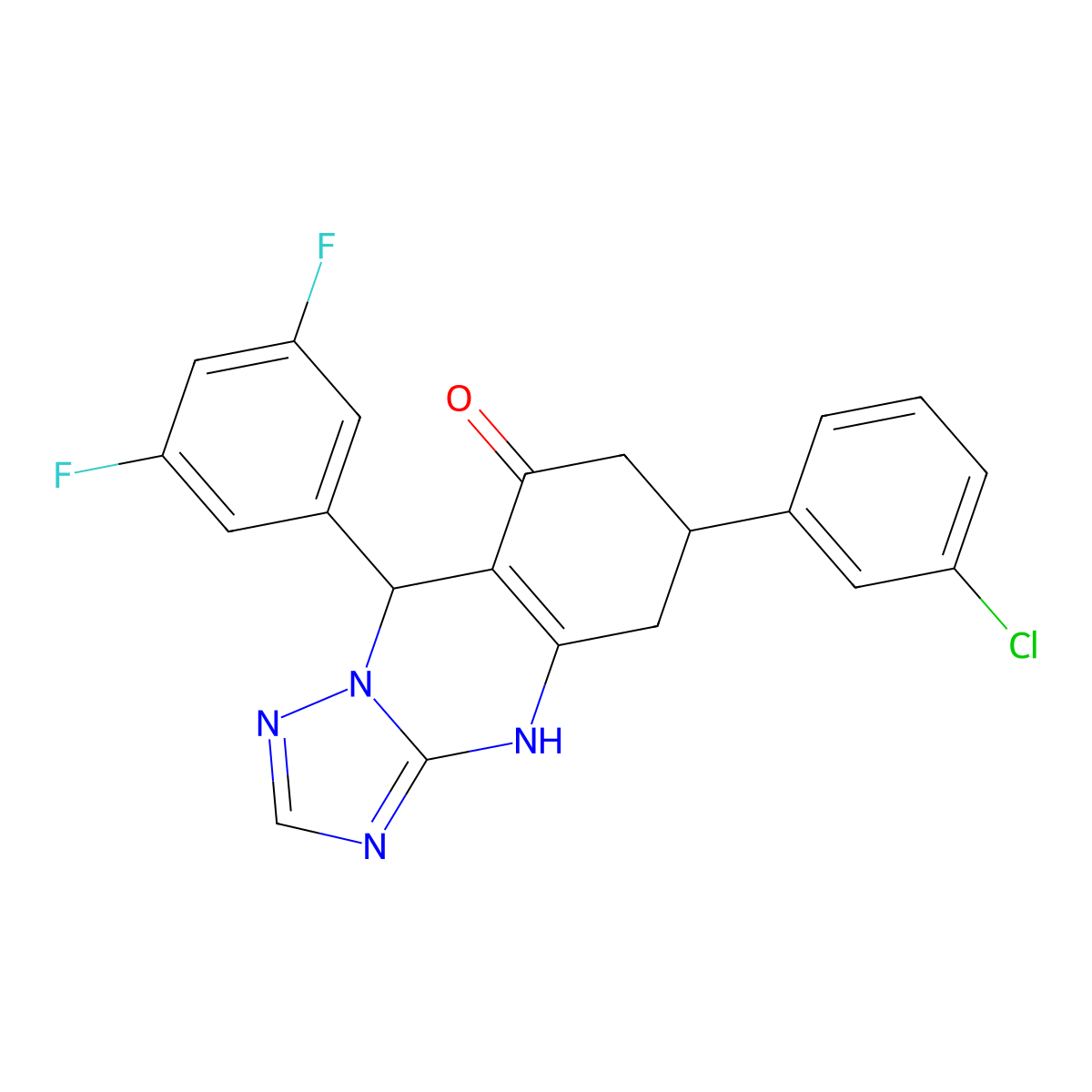 6-(3-chlorophenyl)-9-(3,5-difluorophenyl)-5,6,7,9-tetrahydro[1,2,4]triazolo[5,1-b]quinazolin-8(4H)-one molecular structure, CAS 777870-33-4