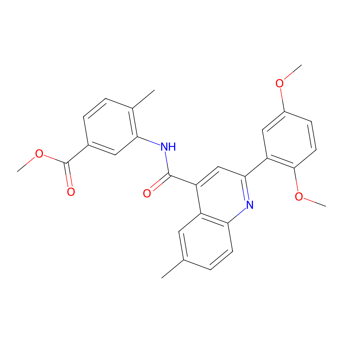 Methyl 3-({[2-(2,5-dimethoxyphenyl)-6-methylquinolin-4-yl]carbonyl}amino)-4-methylbenzoate molecular structure, CAS 777870-38-9
