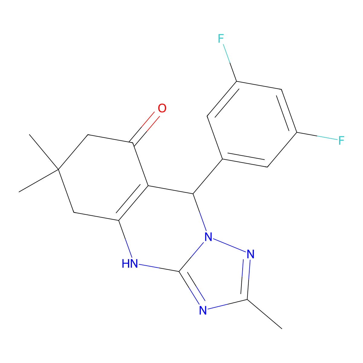 9-(3,5-Difluorophenyl)-2,6,6-trimethyl-5,6,7,9-tetrahydro[1,2,4]triazolo[5,1-b]quinazolin-8-ol molecular structure, CAS 777870-45-8